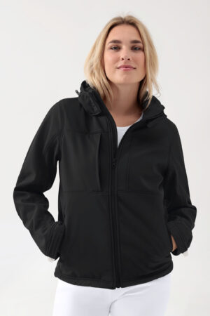 Softshell-jakk unisex – eemaldatav kapuuts, must